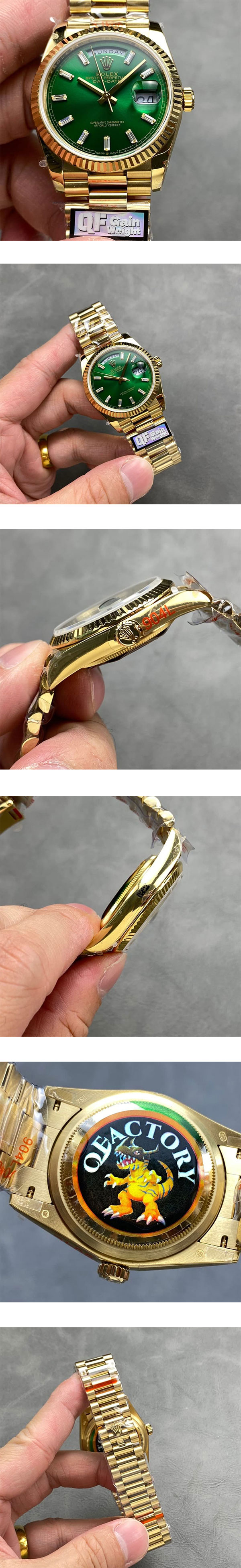 【QF製 加重版】 ロレックスコピー デイデイト M128238-0130 グリーン 36mm 実用性抜群 